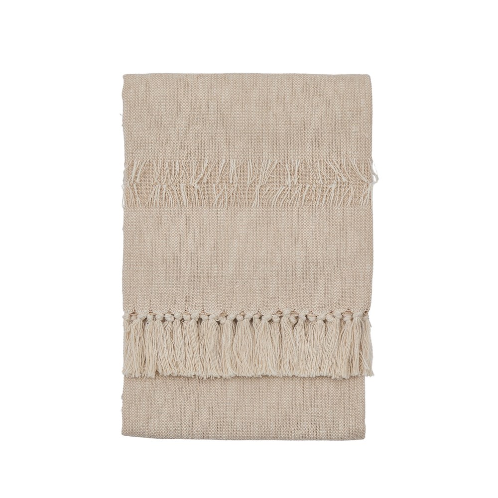 Camilo Woven Fringed Cotton Throw in Natural